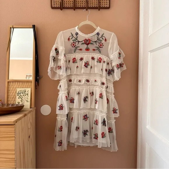 Zara | Dresses | Zara Embroidered Floral Tiered Ruffle Dress | Poshmark